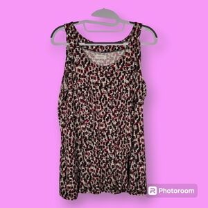 Van Heusen Black Red Grey Printed Ruffle Tank Top Blouse Size XL